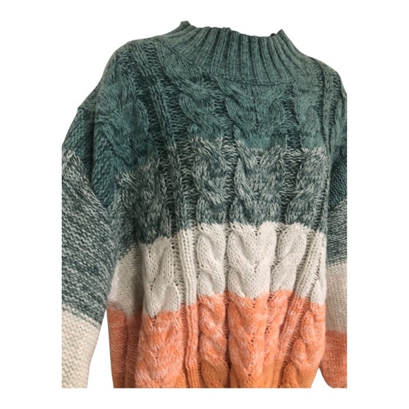 altar’d‎ state green orange ombre chunky knit mock neck sweater size medium new - Picture 4 of 16